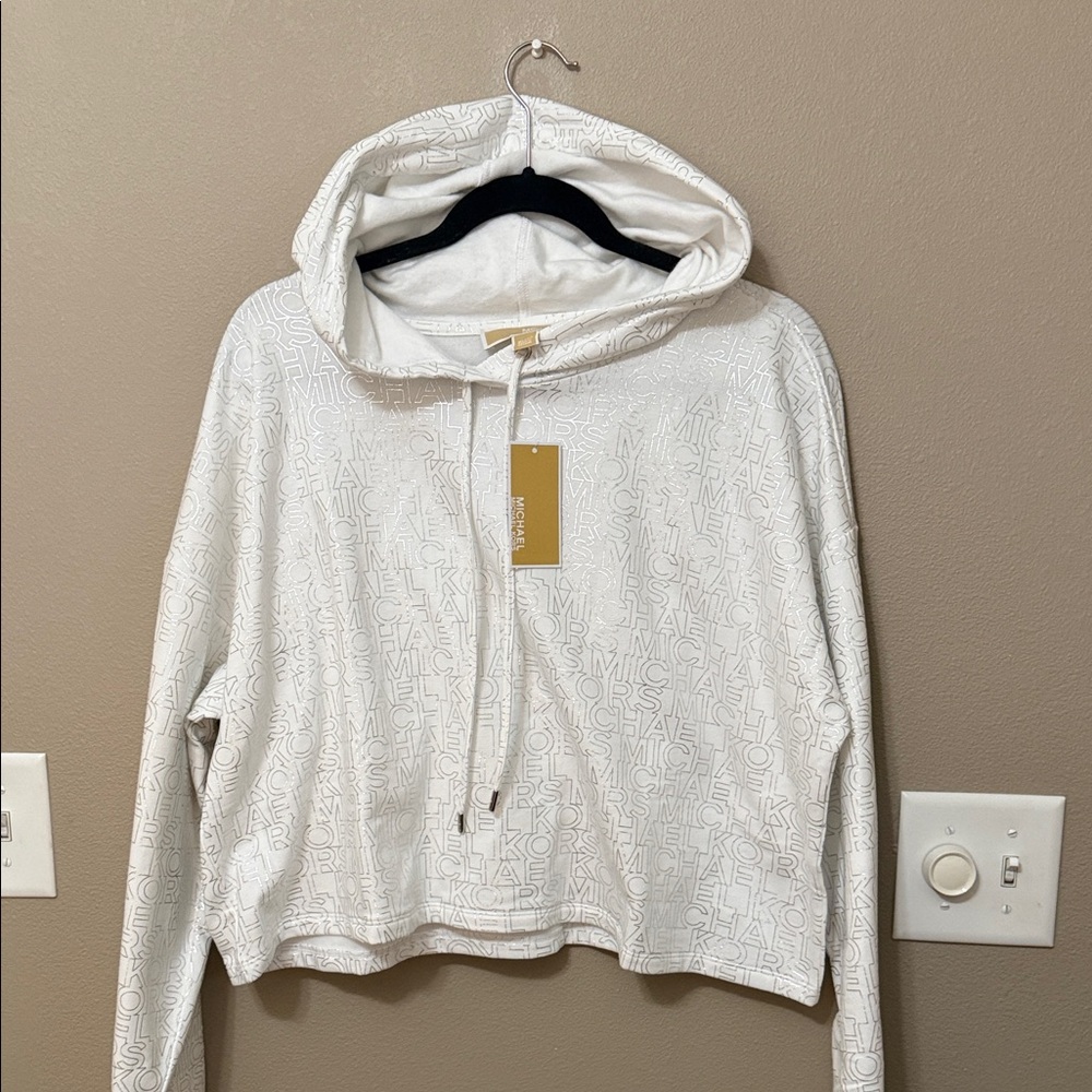 MICHAEL Michael Kors cropped White Logo Hoodie